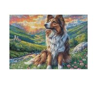 Mountain Cute Shetland SheepChien 300 Pièces Puzzle Débutant en Carton Anti-Déchirure Facile Apprentissage Anti-Stress Passe-Temps Cadeau Fête des Mères Petit Prix 300 PCS/40x28cm