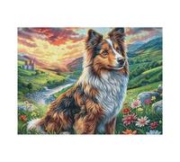 Mountain Cute Shetland SheepChien 500 Pieces Casse-tête Collectionneur en Carton sans Déformation Très Difficile Motif Complexe Décoration Murale Cadeau Noël Premium 500 PCS/52×38cm