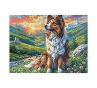 Mountain Cute Shetland SheepChien 500 Pièces Puzzle Créatif en Carton Rigide sans Déformation Difficulté Moyenne Activité Manuelle Loisir Créatif Cadeau Créatif Anniversaire 500 PCS/52×38cm