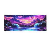 Mountain Falls Tapis de souris Voie lactée ciel étoilé avec base en caoutchouc antidérapant étendue avec bords cousus Grand tapis de souris pour gaming PC de bureau 30 x 80 cm