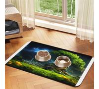 Mountain Forest in The Rain Tapis d'alimentation imperméable et antidérapant pour chien et chat - Sans taches - Séchage rapide