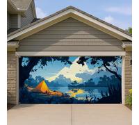 Mountain Lake Housse de porte de garage de camping, décoration d'aventure extérieure colorée, grande taille, décoration murale sur le thème de la nature pour maison et jardin, 400 x 180 cm