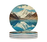 Mountain Lake Reflection Lot de 4 dessous de verre ronds en céramique avec base en liège résistants à la chaleur pour boissons chaudes et froides bar Décoration de table de bureau