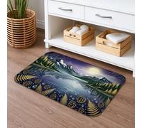Mountain Lake Tapis de bain à séchage rapide, absorbant, antidérapant, en flanelle, lavable, motif fougères pittoresques et pommes de pin, 50,8 x 81,3 cm