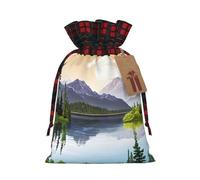 Mountain Lake View Sunny Day Nature - Pochettes multicolores en toile de jute avec cordon de serrage, sacs respectueux de l'environnement pour les fêtes, les cadeaux de mariage, taille M