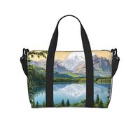 Mountain Lake View Sunny Day Nature Print Gym Bag for Women Weekender Overnight Bag Personal Item Bag Shoulder Bag for Women Men One Size, Noir , Taille unique