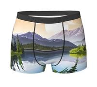 Mountain Lake View Sunny Day Nature Print Men Printed Boxer Slip Confortable Multi Face Design Stretch Sous-vêtements pour toute la journée, Noir , M