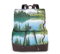 Mountain Lake View Sunny Day Nature Print Sac à dos tendance pour femme en cuir PU Sac à dos étanche Sac à dos de voyage avec rabat, Noir , Taille unique