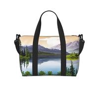 (Mountain Lake View Sunny Day Nature) Sac de voyage à main imperméable et léger - Grand bagage à main pour voyages de 3 à 5 jours | Voyage en avion, sport, week-end | Hommes et femmes (lot de 1), Noir