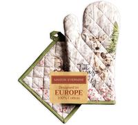 Mountain Life 100% Cotton Oven Gloves Set (19cm x 33cm) and Pot Holder (20cm x 20cm) for Barbecue,Kitchen,Microwave,Thanksgiving/Christmas