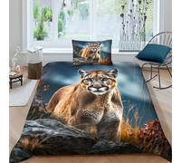 Mountain Lion Comfort Cover Aide Au Sommeil Puma Housse De Couette Confortable Linge De Lit Hypoallergénique Literie Respirant Parure De Lit pour Garçons Filles Single（135x200cm）