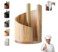 Mountain Paper Towel Holder Countertop with Mango Wood, Round Base and Iron Holder, Easy One-Handed Operation for Kitchen Bathroom (Natural Wood)
