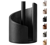 Mountain Paper Towel Holder Countertop with Mango Wood Round Base and Iron Holders, Wood Paper Towel Holder Countertop, Effortless One-Hand Tearing for Kitchen Bathroom Dining Table (Black)