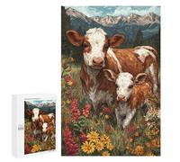 Mountain Pasture Cows Flowers Puzzle 1000 Pièces Educa Jouet en Bois Cadeau Unique Décoration Intérieure Jeu Éducatif Challenge Toy Adultes Et Enfants À Partir De 14 Ans 1000 PCS