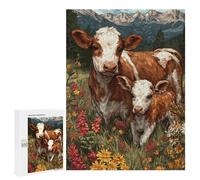 Mountain Pasture Cows Flowers Puzzle 1000 Pièces Educa Jouet en Bois Cadeau Unique Décoration Intérieure Jeu Éducatif Challenge Toy Adultes Et Enfants À Partir De 14 Ans 500 PCS