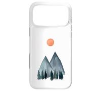 Mountain Peaks Green Pine Trees Orange Sun Design Minimaliste Coque pour iPhone 17 Pro Max
