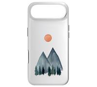 Mountain Peaks Green Pine Trees Orange Sun Design Minimaliste Coque pour iPhone Air