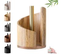 Mountain Porte-serviettes en papier avec base ronde en bois de manguier et support en fer, porte-serviettes en bois, se déchire à une main, peut contenir des rouleaux Jumbo et Mega (nature)