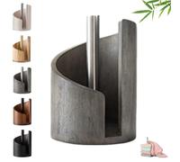 Mountain Porte-serviettes en papier avec base ronde en bois de manguier et support en fer, porte-serviettes en bois, se déchire à une main, peut contenir des rouleaux Jumbo et Mega (gris)