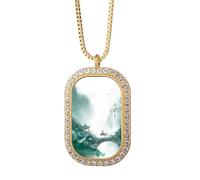 Mountain Rain Mo Collier avec pendentif aquarelle chinoise en cristal de diamant Doré
