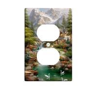 Mountain Retreat Plaque de protection pour interrupteur, scène naturelle verte sereine pour décoration d'intérieur, plaques murales thermoplastique, prise duplex simple de taille standard