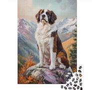 Mountain Saint Bernard Panneau Métallique Rustique 52x38cm/1000pcs pour Le Salon, Idée Cadeau De Noël pour Les Amateurs De Déco De Salon