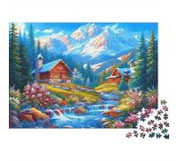Mountain Stream et Red Cabins 1000 Piece Jigsaw Puzzle for Teenagers Le Paysage Détente Décoration D’intérieur Jeu Éducatif 38x26cm/1000pcs