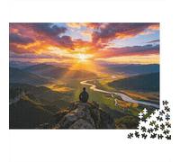 Mountain Top Sunrise Jigsaw Puzzle 1000 Pièces Recyclable River Valley Puzzles Accessoires de Jeu de Puzzle Amusant et Stimulant Family Game Excellente Idée de Cadeau 38x26cm/1000pcs