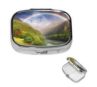 Mountain Valley Boîte à pilules carrée en métal avec 2 compartiments arc-en-ciel - Joli pilulier de voyage portable pour médicaments et vitamines - Cadeau unique pour homme et femme