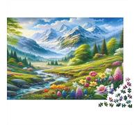 Mountain Valley Flowers Puzzle À Assembler 1000 Pièces Matériau Recyclé Nature Art Puzzles pour Enfants Ages 6 Years Up Jeu Éducatif Challenge Parent Child Toy 38x26cm/1000pcs
