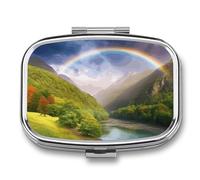 Mountain Valley Pilulier portable à 2 compartiments avec arc-en-ciel pour poche, sac à main, médicaments, vitamines, huile de poisson, cadeau de voyage