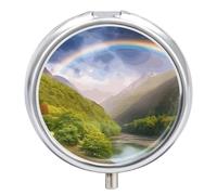 Mountain Valley - Pilulier portable à 3 compartiments - Avec arc-en-ciel - Pilulier rond pour poche, sac à main, médicaments, vitamines, huile de poisson - Cadeau de voyage
