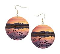 Mountain View At Sunrise Ensemble de boucles d'oreilles en cuir imprimé pour femme, 1 paire de boucles d'oreilles légères bohèmes percées, bijoux cadeau pour femmes et filles