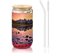 Mountain View at Sunrise Printing - Verres à eau avec couvercles et pailles, pour jus, bière, café, thé - 473 ml
