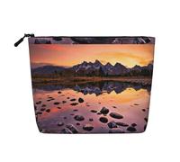 Mountain View at Sunrise Trousse de maquillage zippée grande capacité, faux chanvre pochette de voyage pour usage quotidien pour femme
