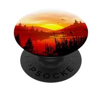 Mountain View Sunset Wild Pine Birds Paint PopSockets PopGrip Adhésif