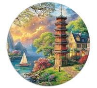 Mountain Village 1000 Pièces Puzzle Circulaire Puzzles Classiques Jeu Cadeau Unique Jeu D'Intelligence Cadeaux 1000pcs (67.5x67.5cm)