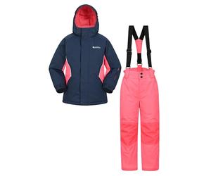 Mountain Warehouse Ensemble de Veste et Pantalon de Ski pour Enfant - Résistant à la Neige, Poches Avant, Doublure Polaire, Robe Interne intégrée - Le Snowboard, Hiver Bleu Foncé 5-6 Ans