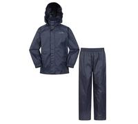 Mountain Warehouse Pakka Ensemble veste et surpantalon imperméables pour enfants - Pantalon pour enfants avec poches avant et capuche pliable - Automne hiver, temps humide, marche et plein air, bleu