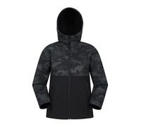Mountain Warehouse Veste Enfant Exodus Softshell - Coupe-Vent, Imperméable Fille Et Garçon, Veste Polaire Unisexe, Veste À Capuche Conçue pour Sport Et Voyage Noir 9-10 Ans