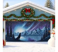 Mountain Wolf Housse de porte de garage, ciel nocturne majestueux, grandes décorations de porte de garage, décoration de fond de fête pour l'intérieur et l'extérieur, 397 x 180 cm