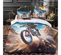 MountainBikeRider Ensemble De Literie Microfibre Hypoallergique 3D Imprimée 3 Pièces 2 Taies Douce AdventureAction Housse de Couette Respirante Hypoallergique for Adulte Super king（260x220cm）