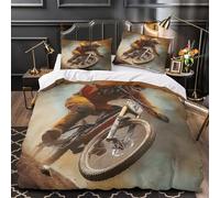 MountainBikeRider Linge de Lit Microfibre Hypoallergique 3D Imprimée 3 Pièces Taie Ultra Douce ActionSports Housse de Couette Confortable Résistante for Enfants Garçons Ado Single（135x200cm）