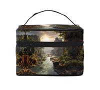 Mountains and Rivers Trousse de maquillage de grande capacité pour femme, trousse de maquillage de voyage portable, (22,9 x 16,5 x 15,7 cm), grande trousse de maquillage pour filles, sac de rangement