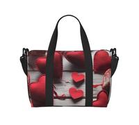 Mountains Clouds Sac de voyage à bandoulière résistant à l'eau, grand bagage à main avec sangle réglable, multi-compartiments pour la gym, les voyages, l'extérieur, Cœurs rouges faits main, Taille