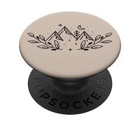 Mountains Peaks: Boho Nature Landscape with Line Art Flowers PopSockets PopGrip Adhésif