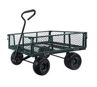 MOUNTALL Chariot de jardin utilitaire en acier - 350 kg - Robuste - En maille noire - Côtés pliables - Pneumatiques de 25,4 cm - Chariot d'extérieur pour jardinage, festivals, camping