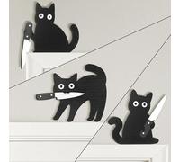 Mounteps Lot de 3 décorations murales effrayantes en bois en forme de chat noir dans des poses uniques - Décoration murale amusante pour entrée, cuisine, étagère, cadeau pour les amoureux des chats