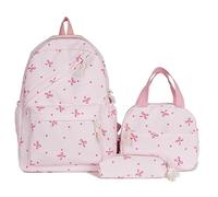Mounteps Preppy Ensemble de 3 sacs à dos d'école pour filles - Grand sac à dos kawaii en nylon avec nœud et motif floral, sacs à bandoulière assortis | Joli sac à dos pour l'école, les voyages et une