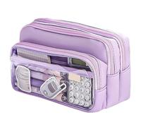 Mounteps Trousse à crayons de grande capacité - 4 compartiments avec fermeture éclair, organiseur esthétique scolaire pour stylos, crayons pour étudiants, grande trousse à crayons durable, violet